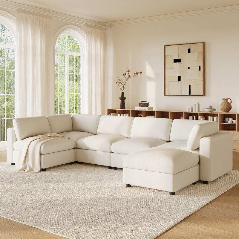 variant-group:rf-n723s9792a|Roomfitters 129 Inch Oversized U-Shaped Modular Sectional Sofa, Large Upholstered Living Room Seating Couch Furniture, White