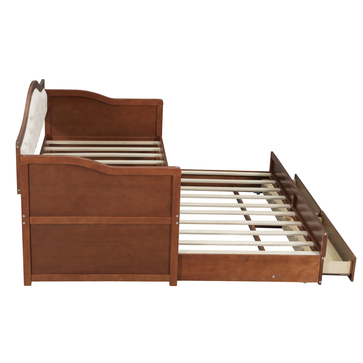 variant-group:rf-n733s346767d|Roomfitters Twin Daybed with Trundle, Wooden Sofa Bed with 2 Storage Drawers & Tufted Backrest, Walnut