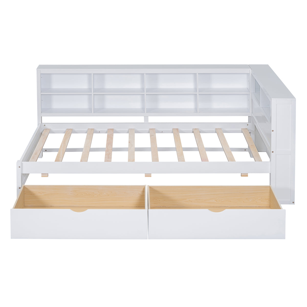 variant-group:rf-n733s347768k|Roomfitters Wooden Twin Daybed with Underbed Storage, Built-In Shelf & USB Charging Ports, White
