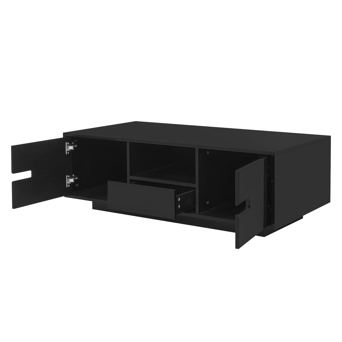 variant-group:rf-n724p294656b|Roomfitters Modern Glossy Coffee Table with Storage Space and Light Accent, Rectangle Center Table for Living Room, Black