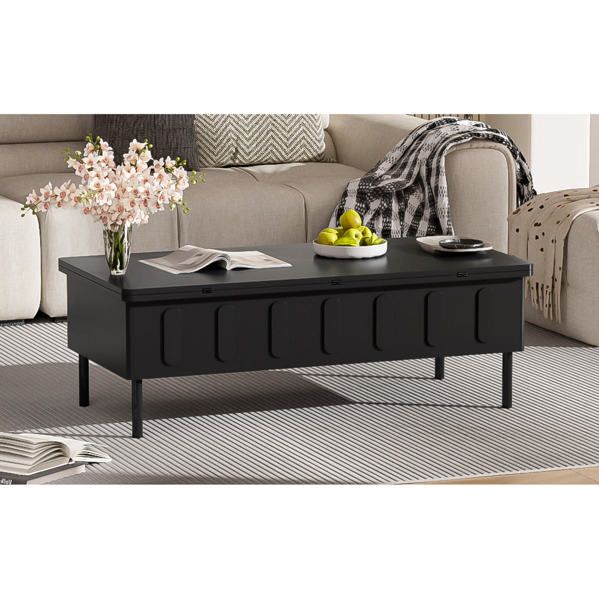 variant-group:rf-n724p292514b|Roomfitters Lift-Top Coffee Table with 2 Drawers and Foldable Top, Hidden Storage Compartment, Adjustable Center Table, Black