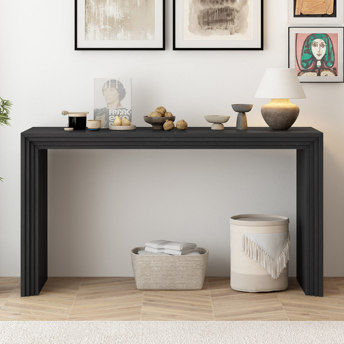 variant-group:rf-n711p205930b|Roomfitters Modern Console Table with Paulownia Solid Wood Veneer, Entryway Table for Foyer, Black