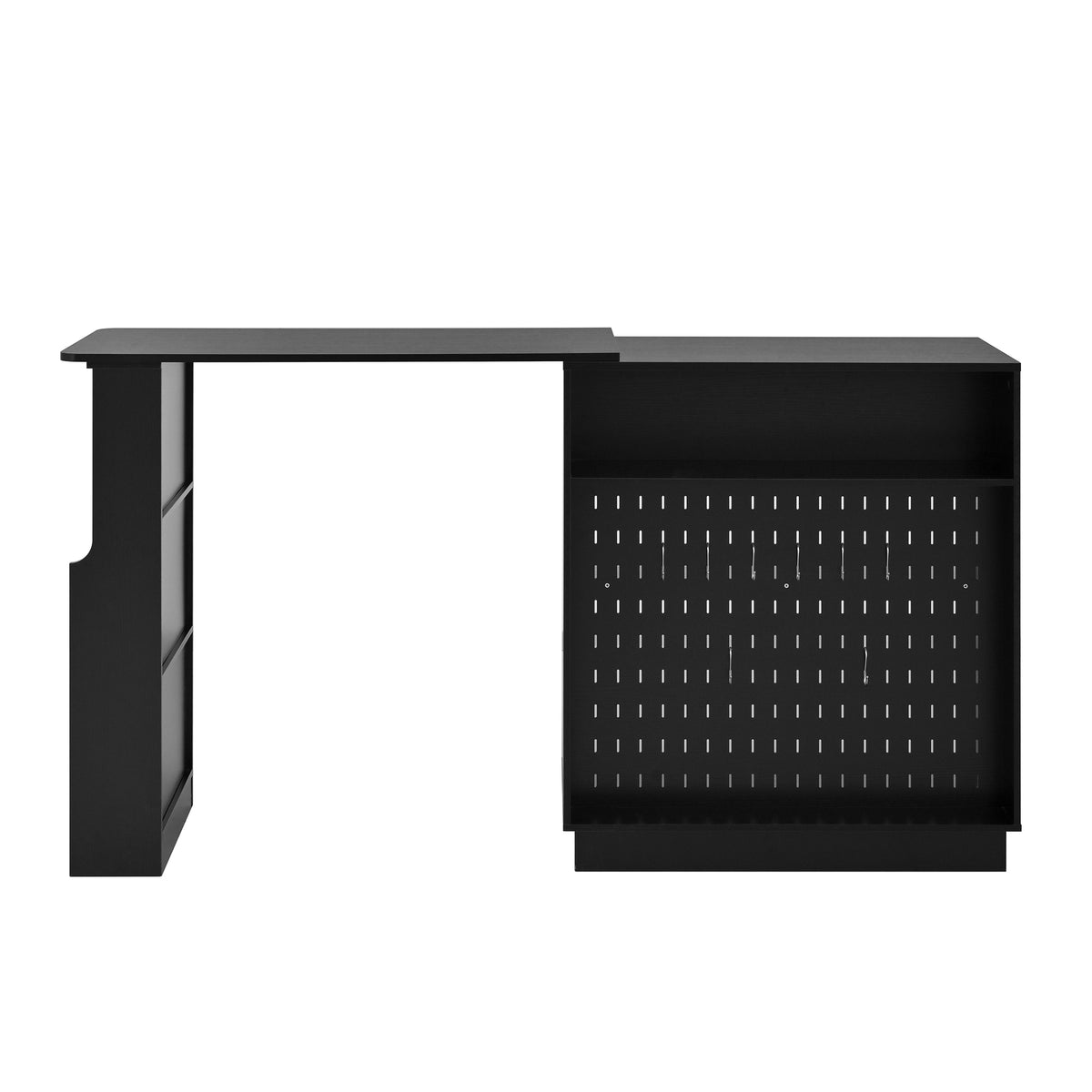 variant-group:rf-n711p437809b|Roomfitters Black MDF Counter Height Kitchen Island Sideboard Cabinet, Extendable Table, Acrylic Sliding Doors