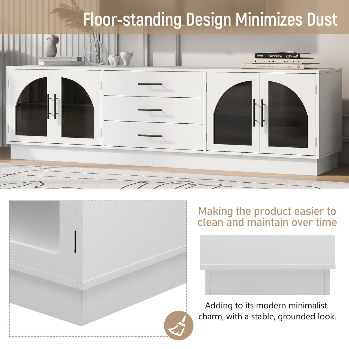 variant-group:rf-n724p284467k|Roomfitters Modern Minimalist TV Stand for up to 75 Inch TV, Entertainment Console Cabinet with Adjustable Shelves, White