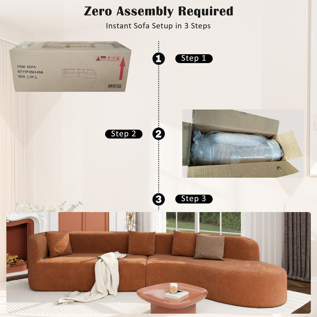 variant-group:rf-n711wy000456aao|Roomfitters 132" Sectional Sofa, Modern Curved Design L-Shaped Modular Couch for Living Room Furniture, Orange
