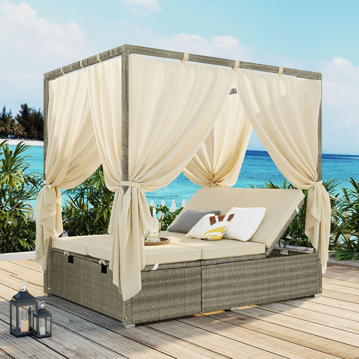 variant-group:rf-n711wy000437aaa|Roomfitters Outdoor Canopy Daybed with Cushions, Hidden Storage, Adjustable Lounge Chair, Retractable Canopy, for Patios, Beige