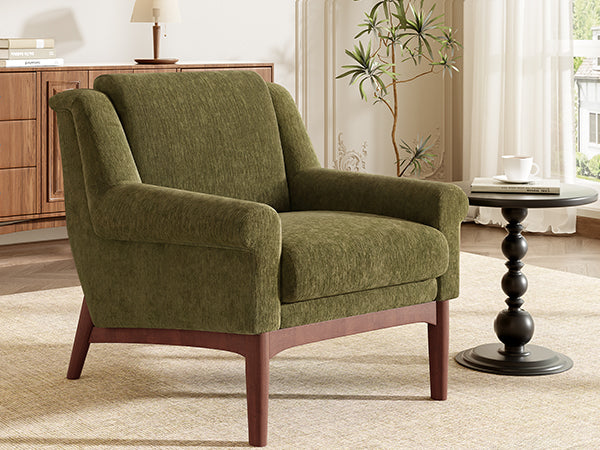 variant-group:rf-n723p426251g|Roomfitters Mid-Century Modern Textured Upholstered Accent Chair, Comfy Armchair with Sturdy Solid Wood Legs for Home, Green