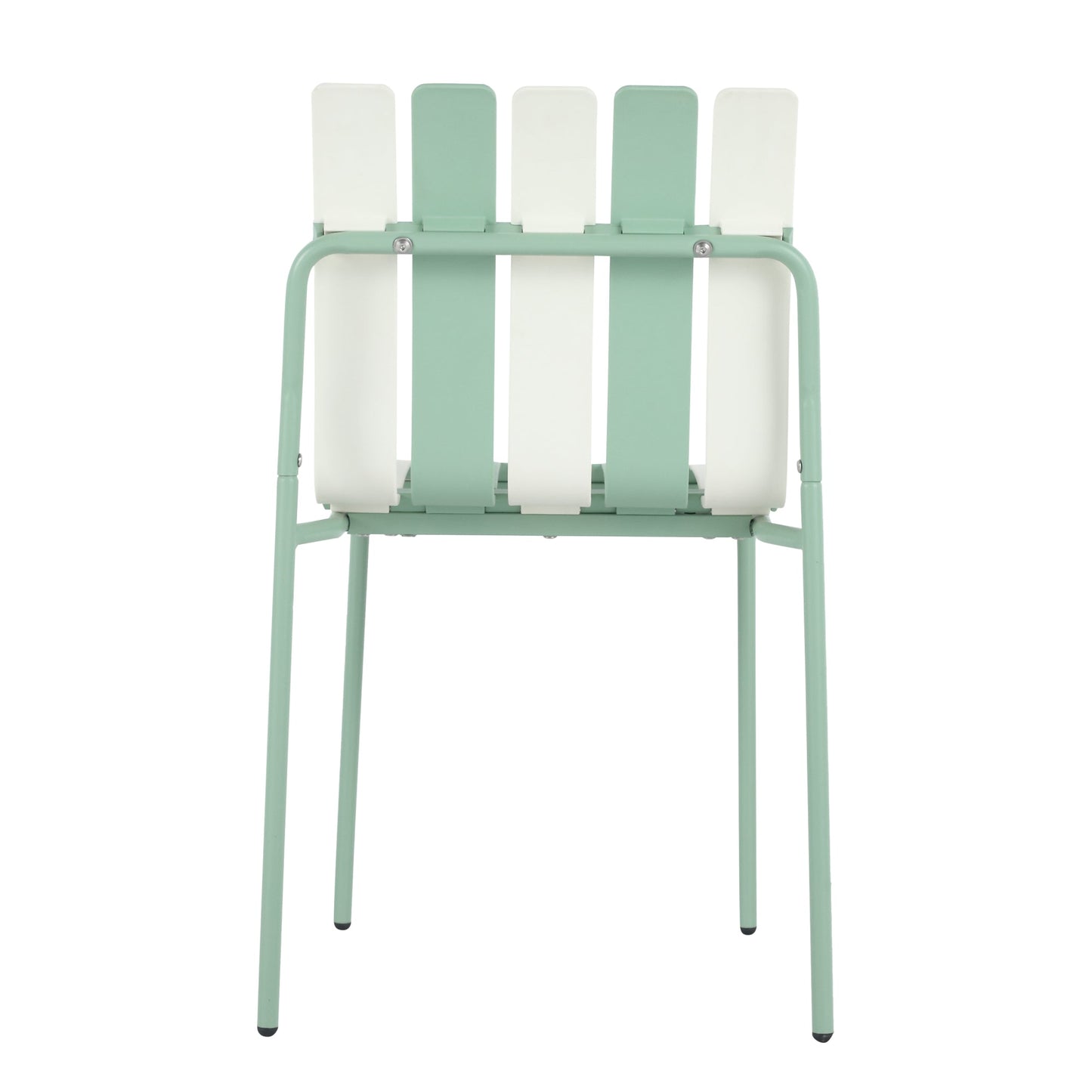 Summer- 4-Pack Modern Striped Color Block Chairs - Waterproof PP Seat & Sturdy Metal Legs, Indoor/Outdoor Dining Set for Patio, Balcony, Café (White & Green) Roomfitters