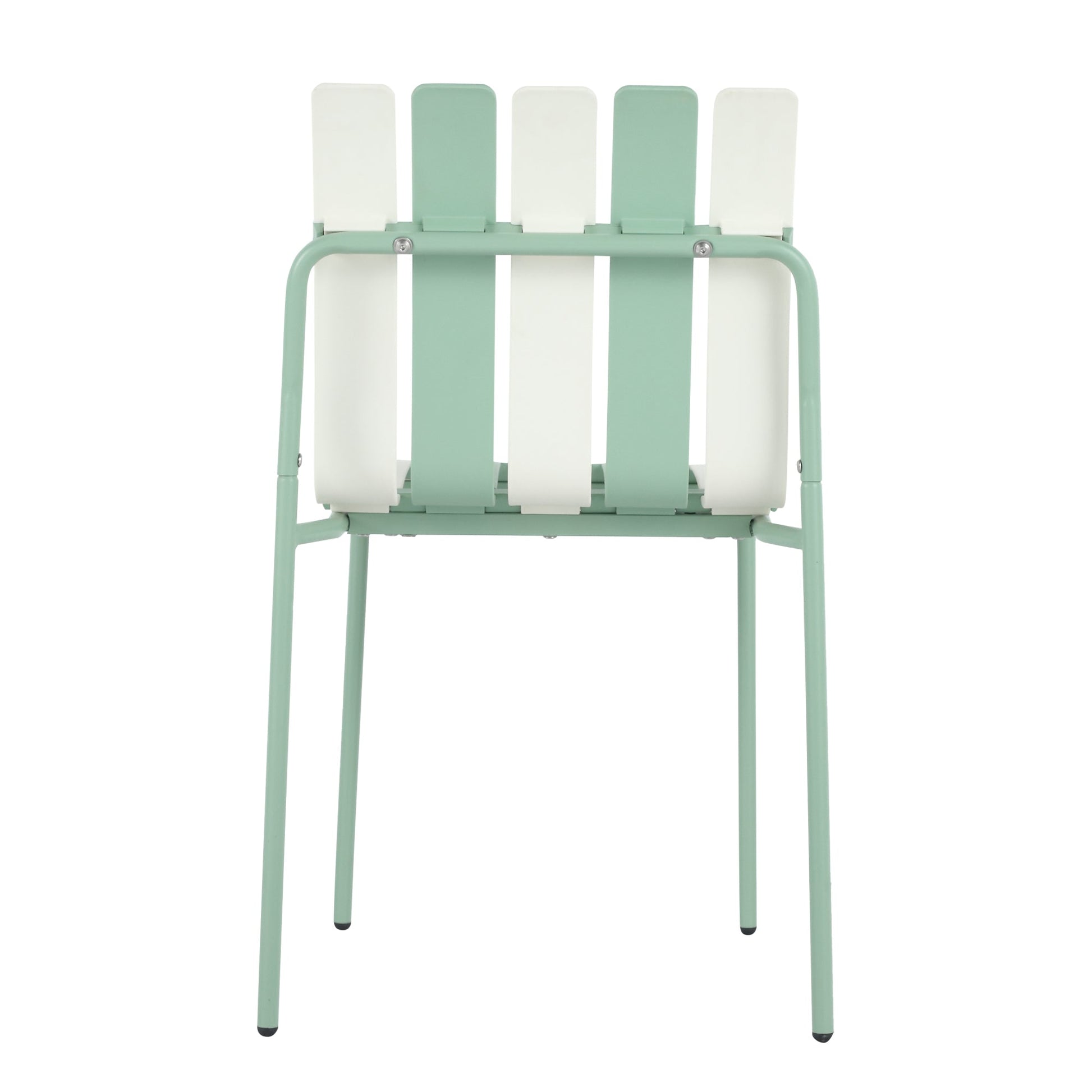 Summer- 4-Pack Modern Striped Color Block Chairs - Waterproof PP Seat & Sturdy Metal Legs, Indoor/Outdoor Dining Set for Patio, Balcony, Café (White & Green) Roomfitters