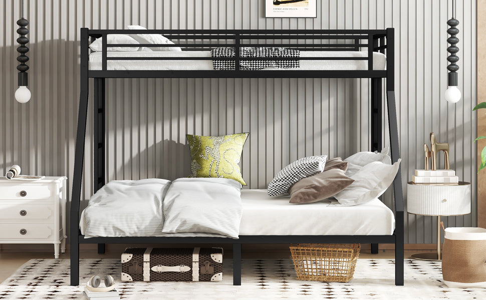variant-group:rf-w1580p336606|Roomfitters Metal Twin XL Over Queen Bunk Bed Frame with Ladder & Safety Rail, Durable Space-Saving Design, Black