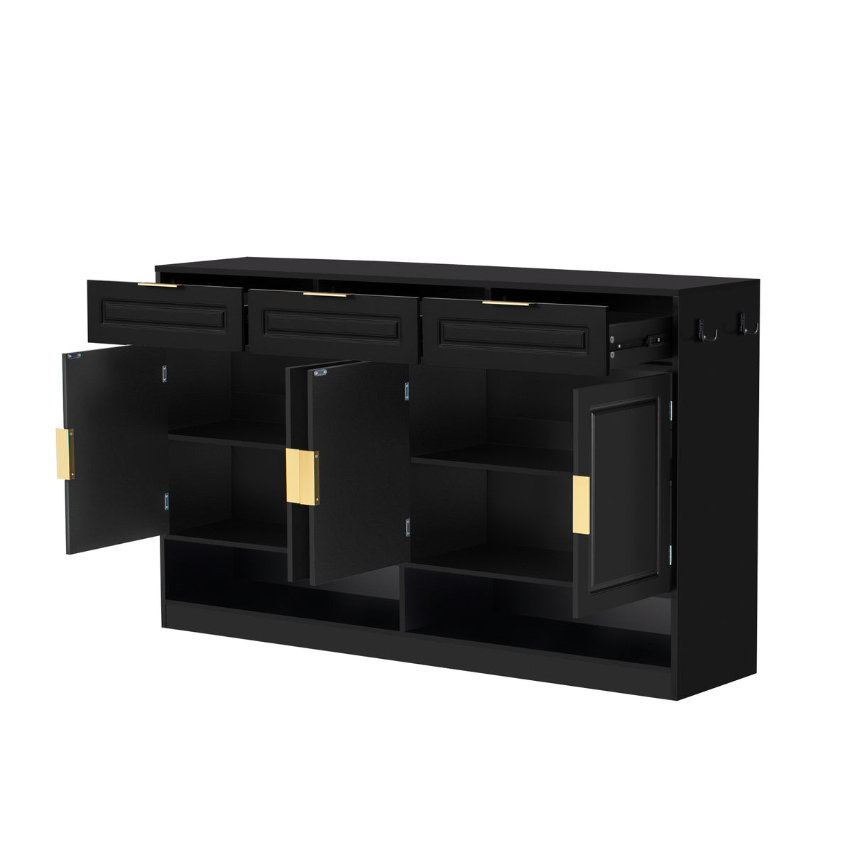 variant-group:rf-n711p345213b|Roomfitters 59.1" Farmhouse Sideboard Buffet Cabinet with 3 Drawers and 4 Doors, Kitchen Storage with Open Shelf, Black