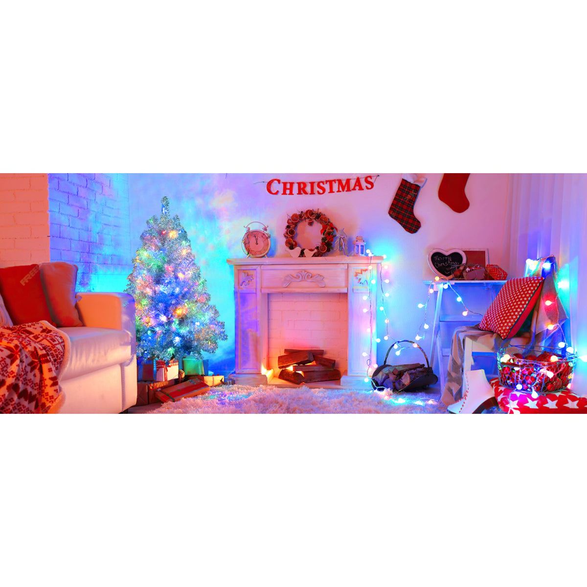 Roomfitters Pre-Lit Artificial Christmas Tree 4FT, Full Hinged Holiday Tree with Metal Stand, Warm Lights, 400 Tips, Silver Roomfitters