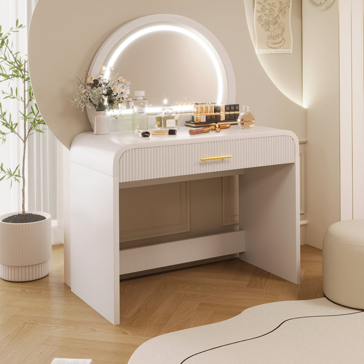 Roomfitters 39" Makeup Vanity Table with Mirror Touch Screen Lighted Mirror, Dressing Table with Drawer for Bedroom, White Roomfitters