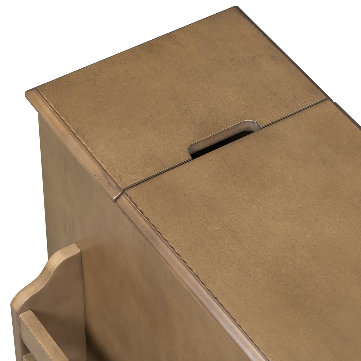 variant-group:rf-n724p293133d|Roomfitters Vintage Sofa Side Table with USB Ports, Flip Top, Cup Holders and Bookshelf Storage for Small Spaces, Brown