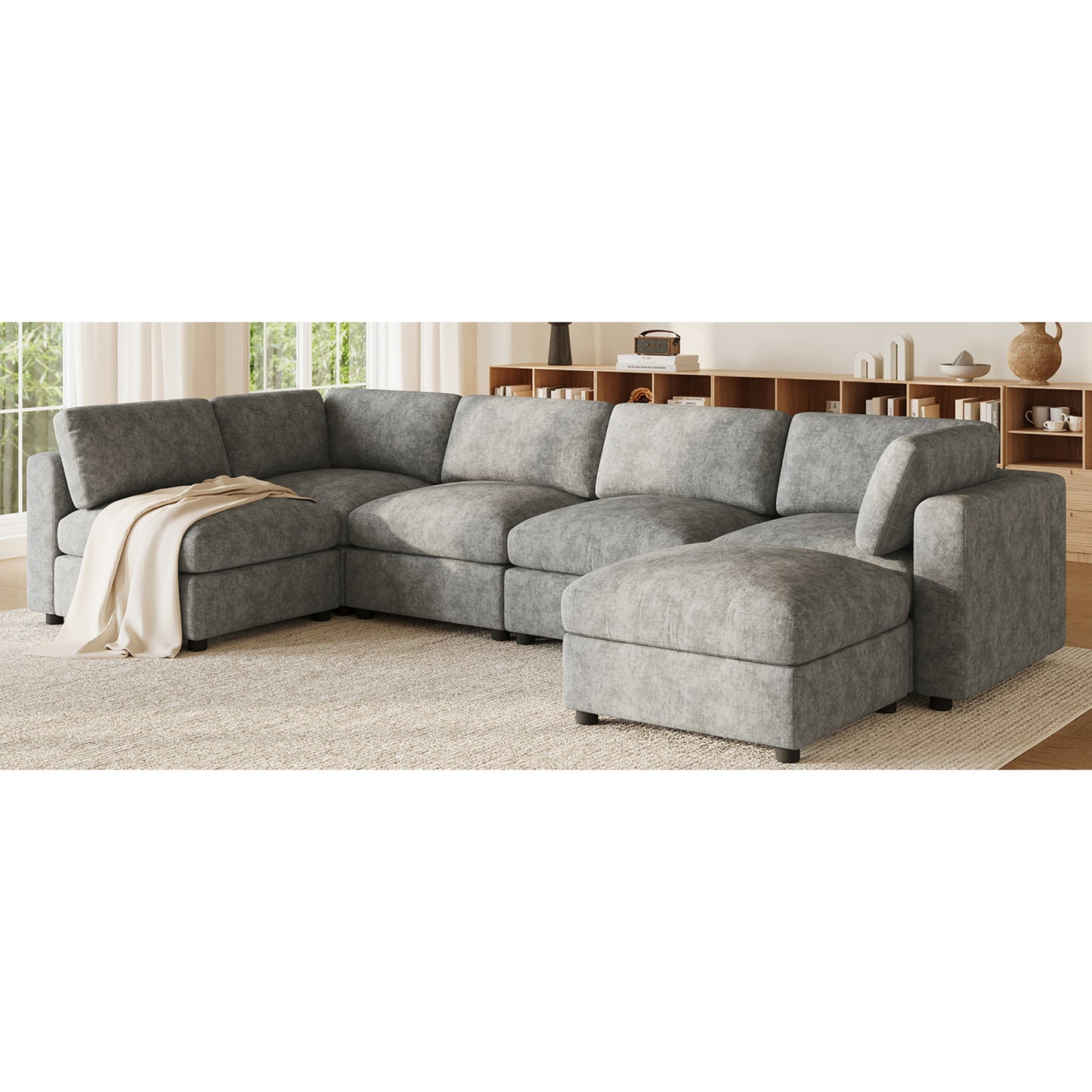 variant-group:rf-n723s9792g|Roomfitters 129 Inch Oversized U-Shaped Modular Sectional Sofa, Large Upholstered Living Room Seating Couch Furniture, Gray