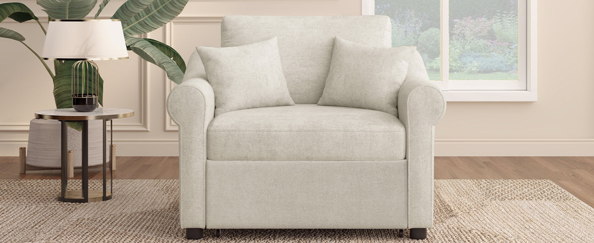 variant-group:rf-n701bs701p468429c|Roomfitters Chenille Convertible Sleeper Chair, 3 in 1 Single Sofa Bed Lounger, Adjustable Backrest Pull Out Bed, Beige