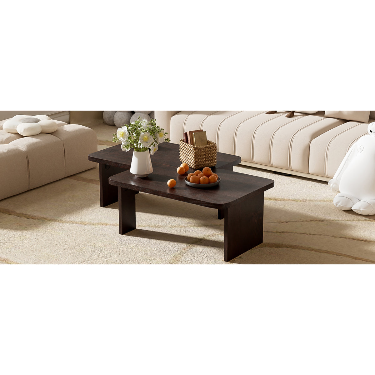 variant-group:rf-n724p232174p|Roomfitters Minimalist Coffee Table Set, Rectangular Center Table with Two-Tone Design, Espresso
