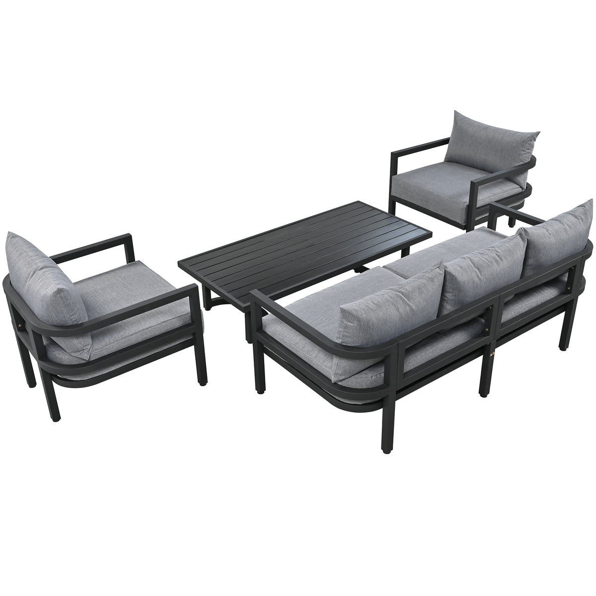 variant-group:rf-n711wy000470aae|Roomfitters 4-Piece Outdoor Steel Sofa Set with Coffee Table, 3-Seater Couch and 2 Armchairs for Patio Garden, Gray