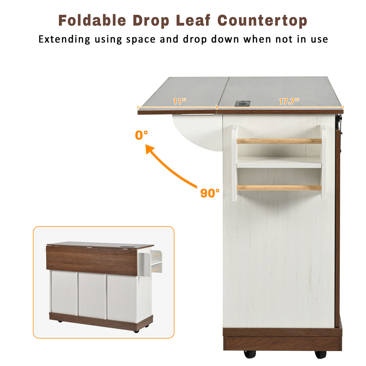 variant-group:rf-n707p288229w|Roomfitters 55.5" Rolling Kitchen Island with Drop Leaf, Mobile Kitchen Storage Cart with Sliding Barn Door, Power Outlets, White