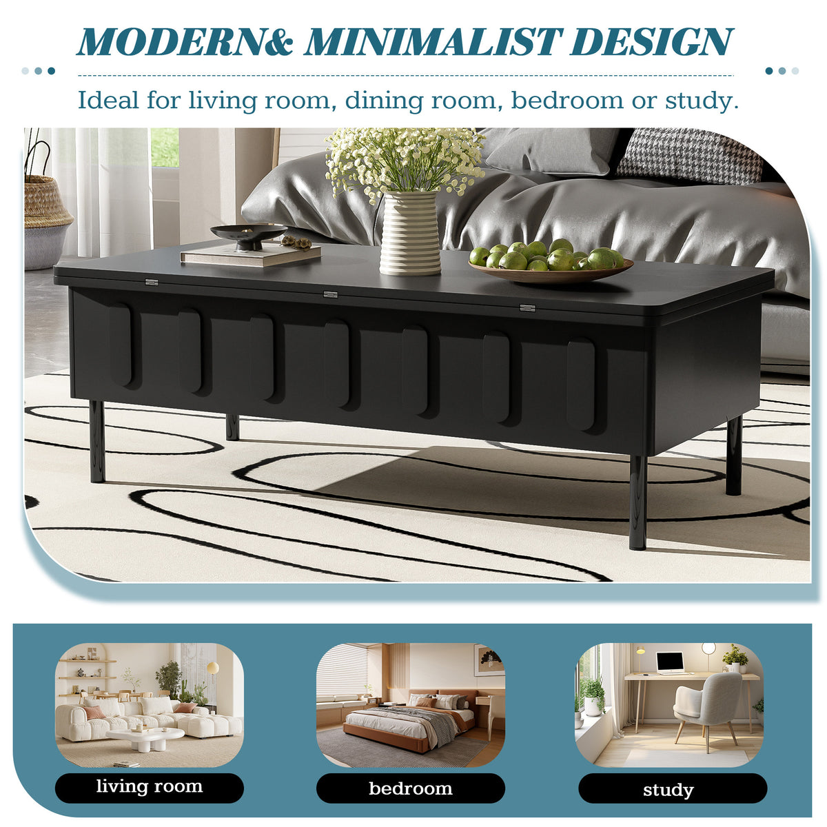 variant-group:rf-n724p292514b|Roomfitters Lift-Top Coffee Table with 2 Drawers and Foldable Top, Hidden Storage Compartment, Adjustable Center Table, Black