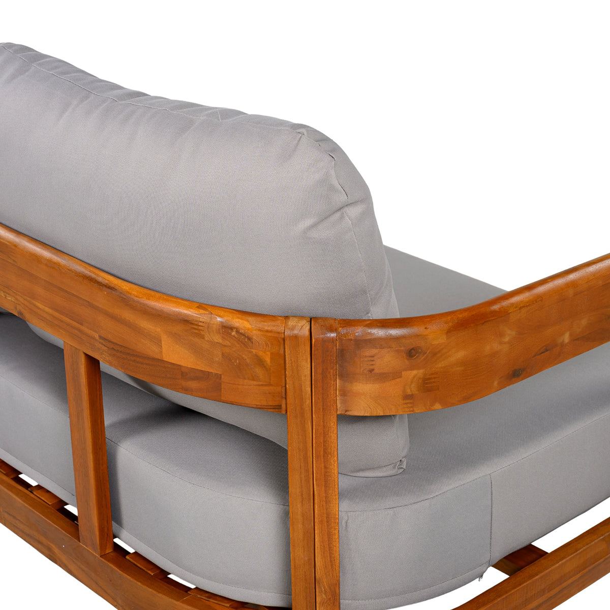 Roomfitters Modern Contemporary Slate Grey Solid Acacia Wood L-Shaped Outdoor Patio Sectional Sofa Conversation Seating Set Roomfitters