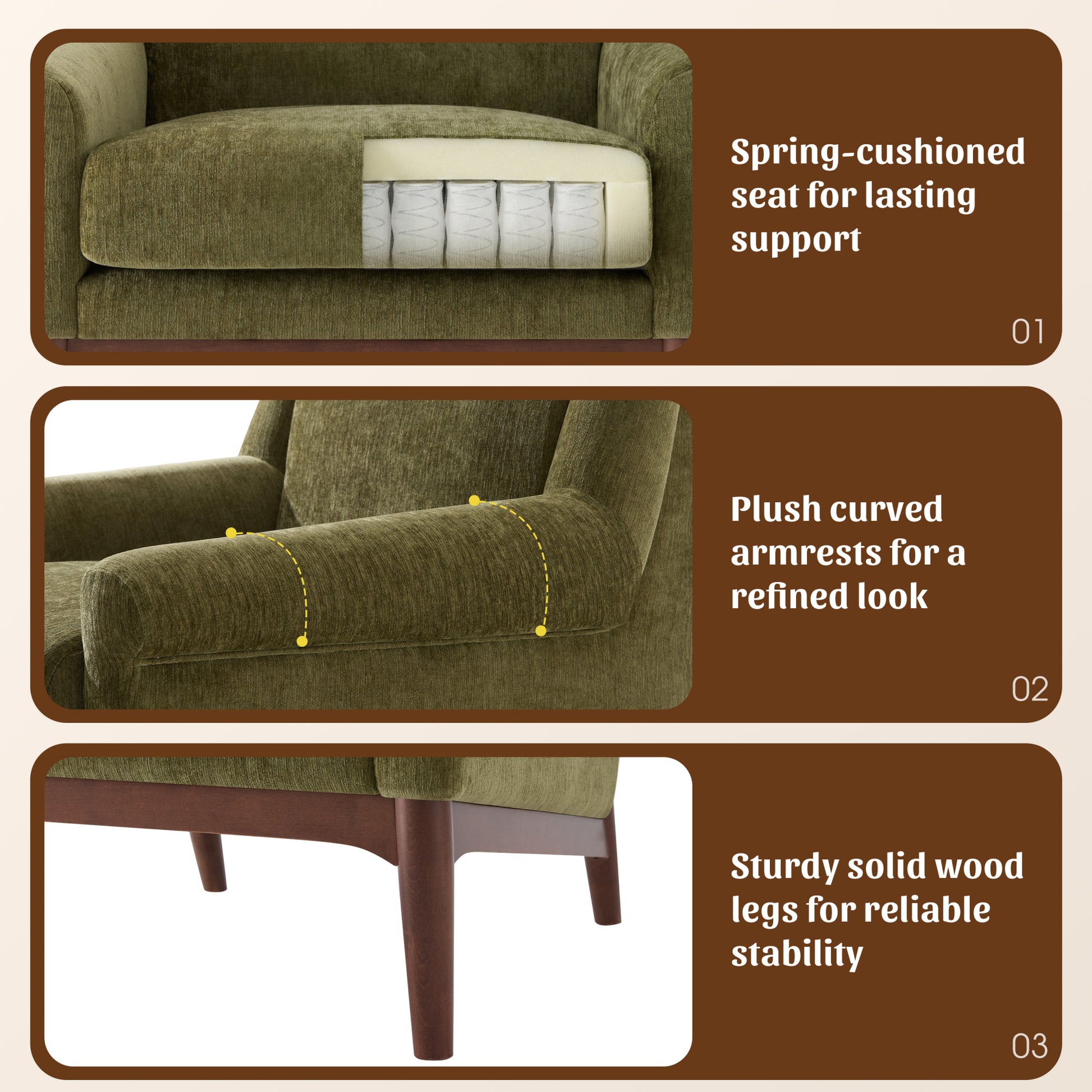 variant-group:rf-n723p426251g|Roomfitters Mid-Century Modern Textured Upholstered Accent Chair, Comfy Armchair with Sturdy Solid Wood Legs for Home, Green