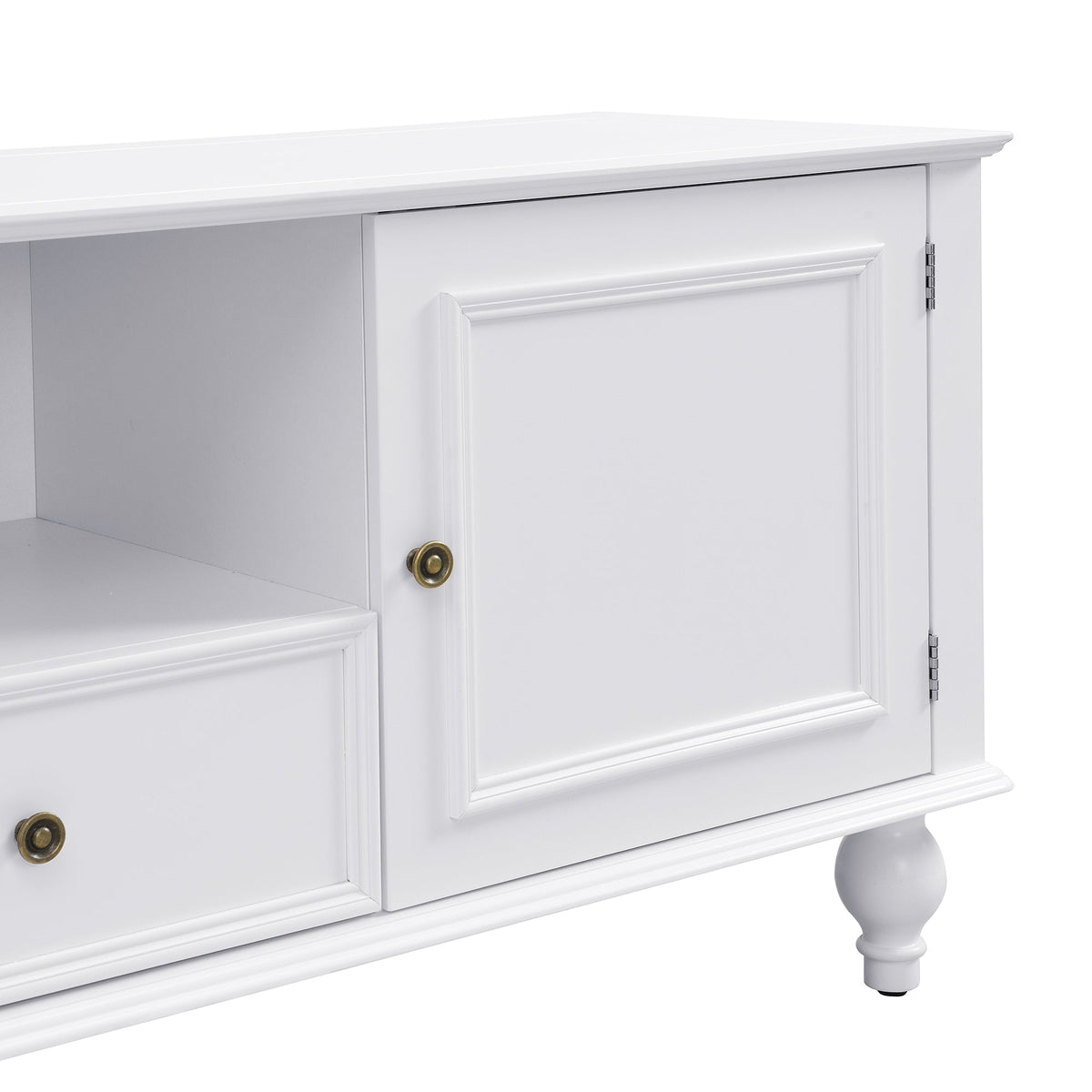 Roomfitters Modern TV Stand for up to 80 Inch TV, Entertainment Console with Drawers, Cabinets and Open Storage, White Roomfitters