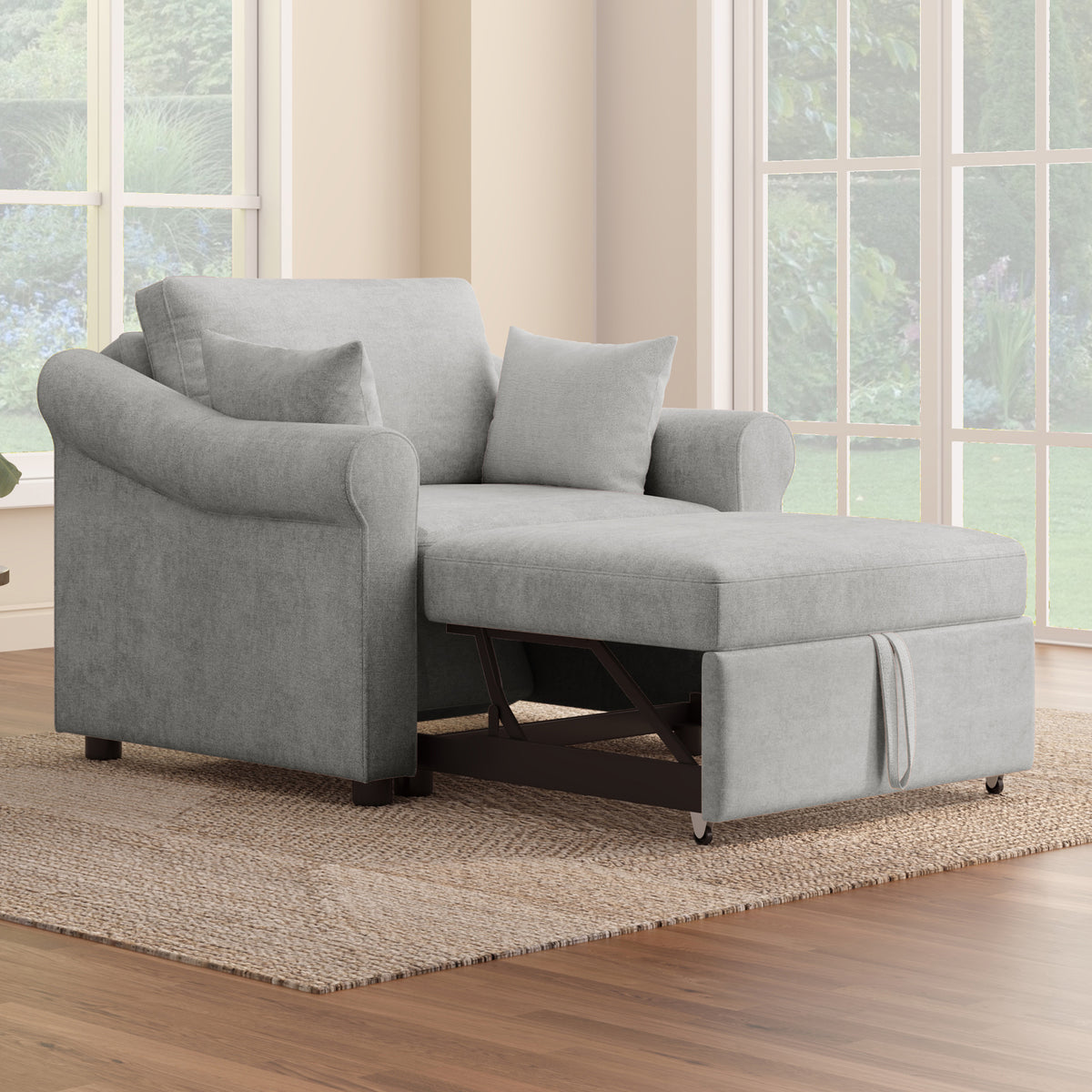 variant-group:rf-n701bs701p468429e|Roomfitters Chenille Convertible Sleeper Chair, 3 in 1 Single Sofa Bed Lounger, Adjustable Backrest Pull Out Bed, Gray