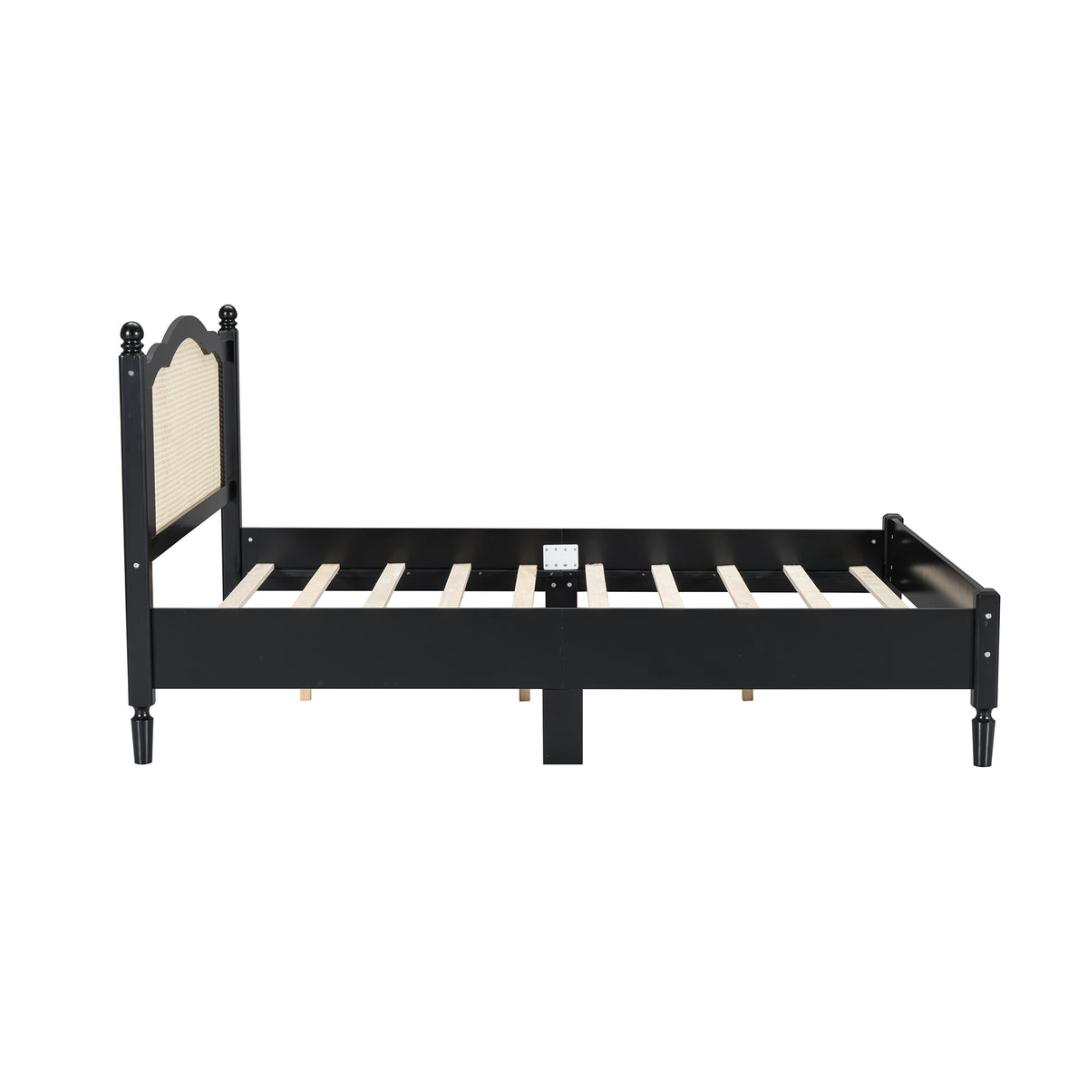 variant-group:rf-n733p180013b|Roomfitters Queen Size Wooden Platform Bed with Natural Rattan Headboard, Vintage-Inspired Bed Frame with Sturdy Wooden Slat Support for Timeless Elegance, Black