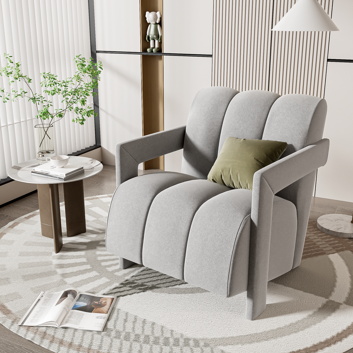 variant-group:rf-n724p256551e|Roomfitters Modern Minimalist Leisure Armchair with L-Shaped Armrests and Polyester Upholstery, Gray