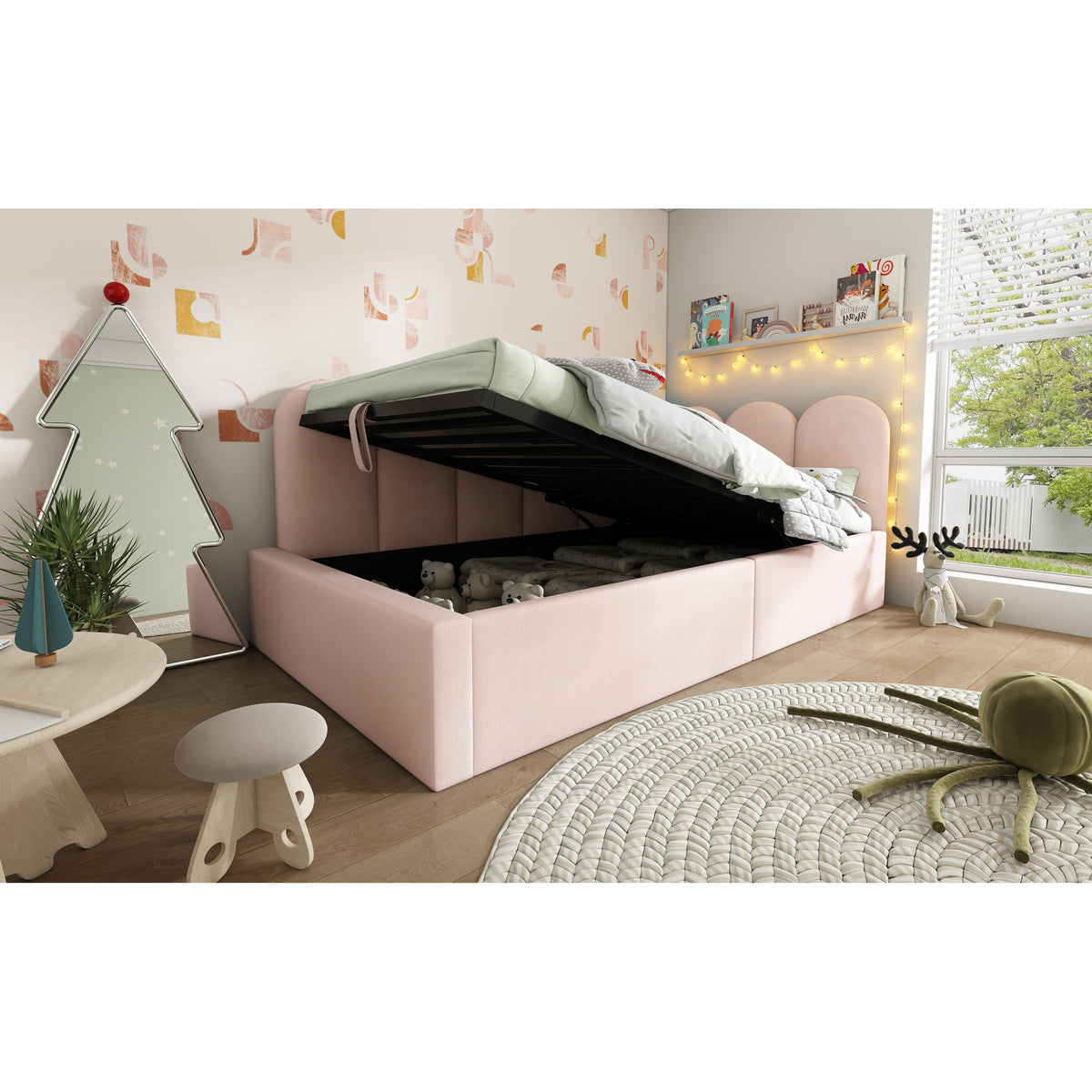 variant-group:rf-n736p333613p|Roomfitters Upholstered Twin Size Ottoman Daybed with Storage, Sofa Bed with Metal Slat Frame, Velvet Pink