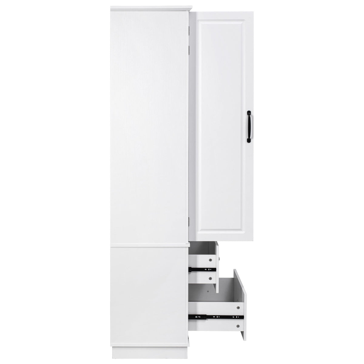 Roomfitters 71" Farmhouse Pantry Cabinet with Drawers, Embossed Texture, Storage Shelves, Cupboard for Kitchen, White