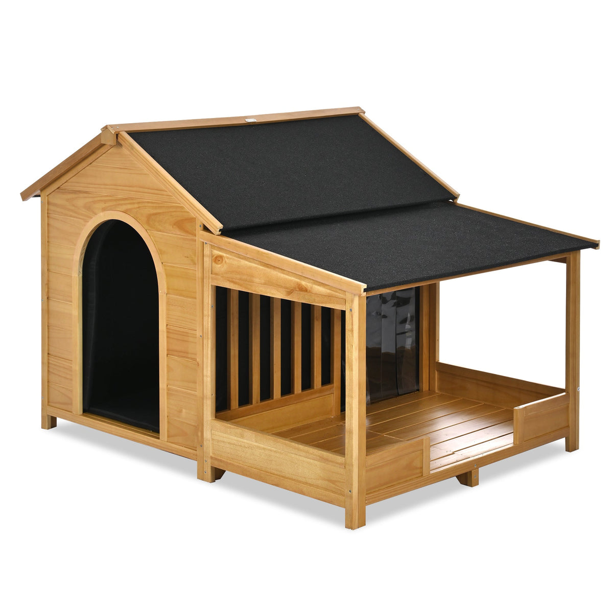 Roomfitters 60-Inch Large Outdoor Dog House with Removable Insulated Liner Weatherproof Porch and Asphalt Roof Natural Roomfitters