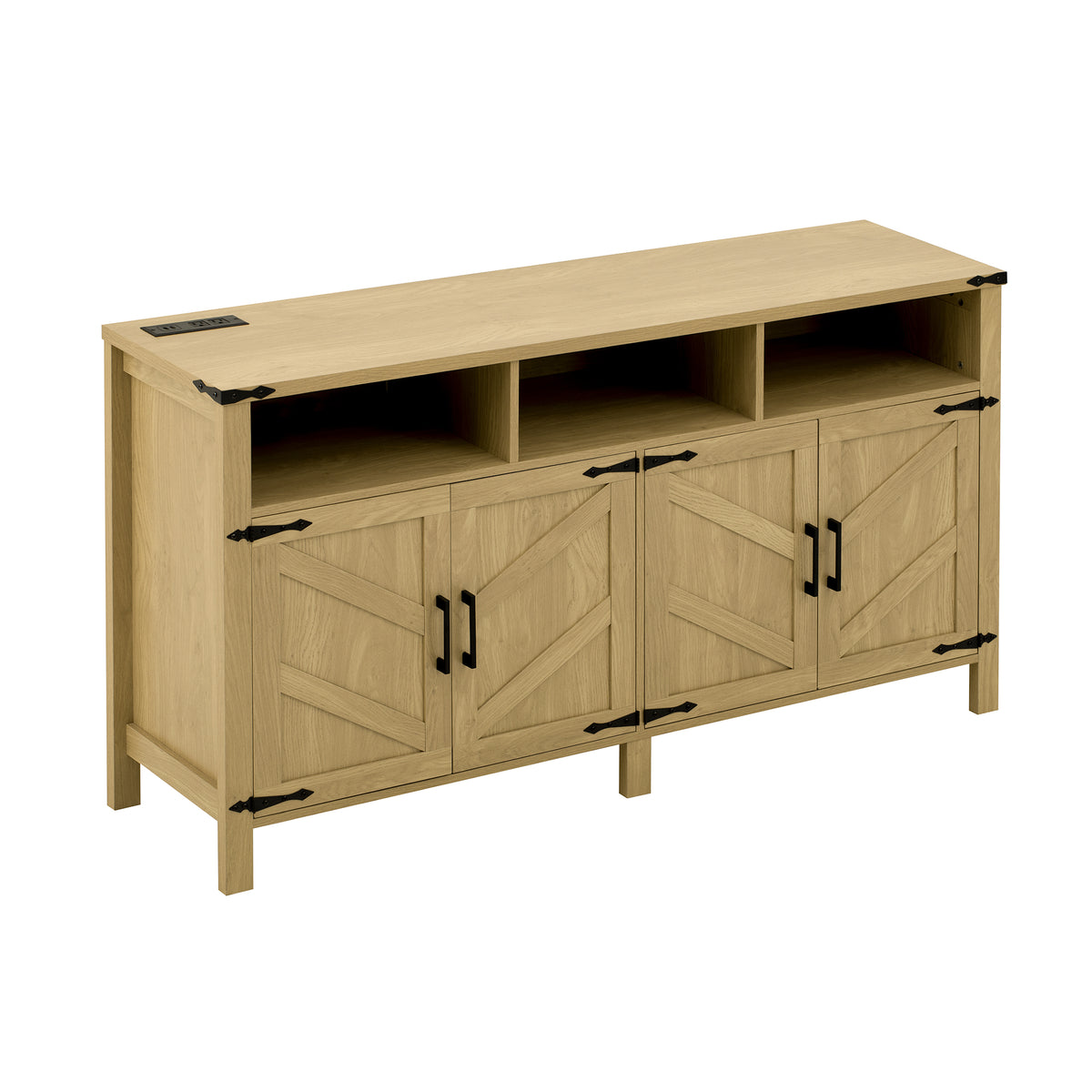 variant-group:rf-n711p347407o|Roomfitters 59" Sideboard Buffet Cabinet with 4 Door & Open Storage, Modern Farmhouse Industrial Coffee Bar Station, Natural
