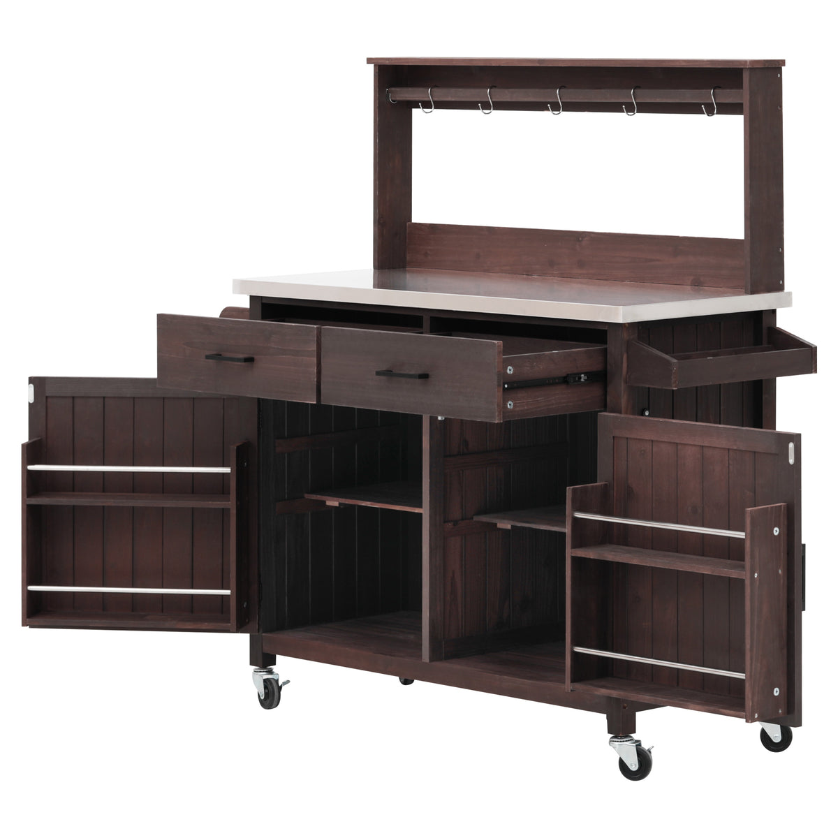 variant-group:rf-n707p409087z|Roomfitters 54.1" Grill Cart, Outdoor Kitchen Prep Station with Stainless Steel Top and Propane Tank Storage, Dark Brown