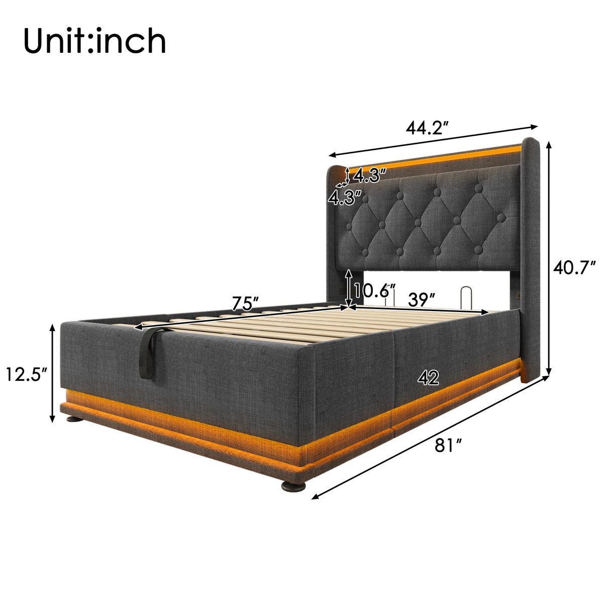 variant-group:rf-n736p188805g|Roomfitters Twin Size Upholstered Storage Bed with USB Type-C Charging and Remote Control, Linen Gray