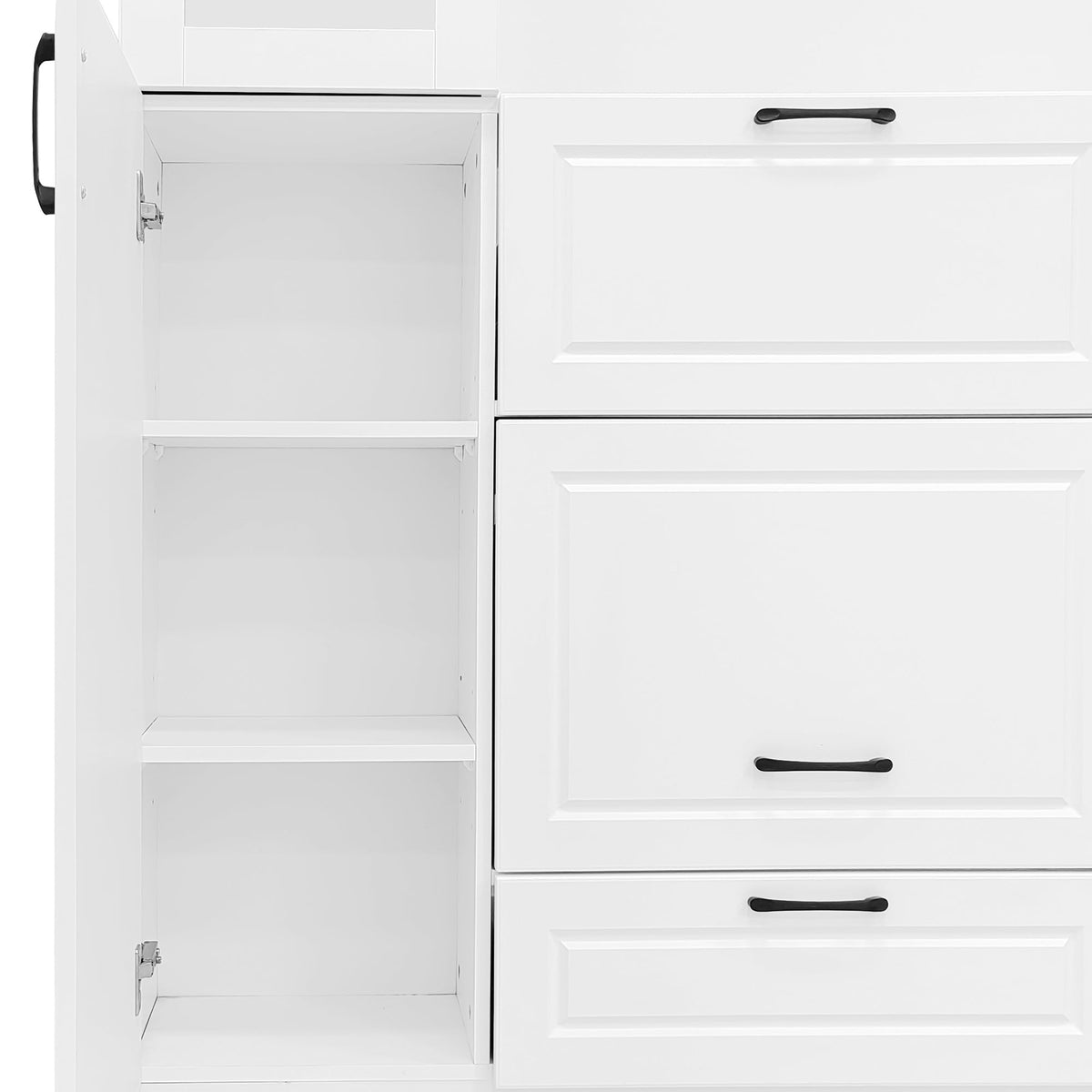 Roomfitters Entryway Bench with Shoe Cabinet and Mirror Door, Foldable Seat and 4 Hooks, White Roomfitters
