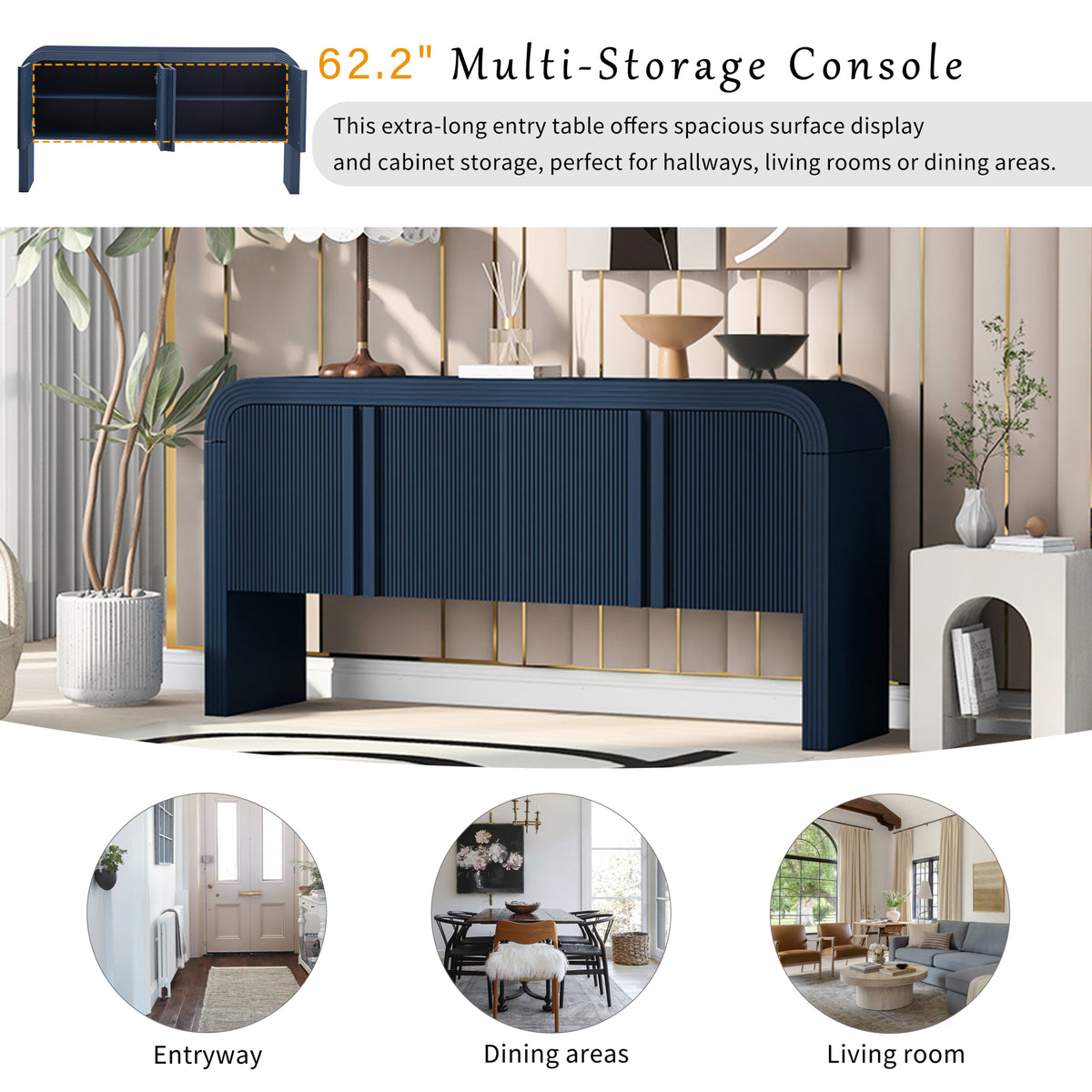 variant-group:rf-n711p415846v|Roomfitters Modern Rustic Navy Blue Curved Wave Pattern Console Table with Adjustable Storage Shelf and Elegant Wooden Handles