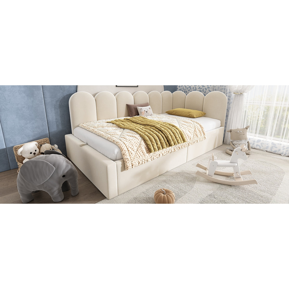 variant-group:rf-n736p333613b|Roomfitters Upholstered Twin Size Ottoman Daybed with Storage, Sofa Bed with Metal Slat Frame, Velvet Beige
