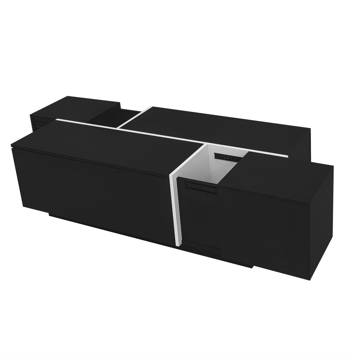 variant-group:rf-n724p292070b|Roomfitters Glossy Extendable Coffee Table with 2 Drawers and Hidden Storage Compartments, Multi-Functional Design, Black
