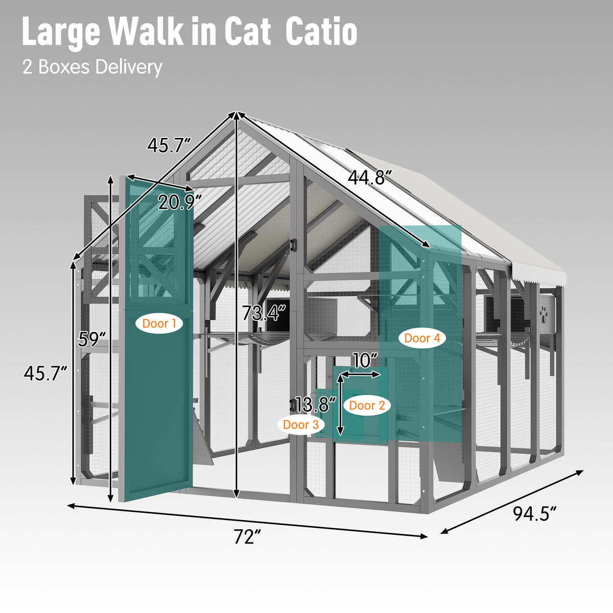 variant-group:rf-n704g201618e|Roomfitters Extra Large Outdoor Catio Cat Enclosure with Cooling PVC Roof and Insulated Boxes Gray