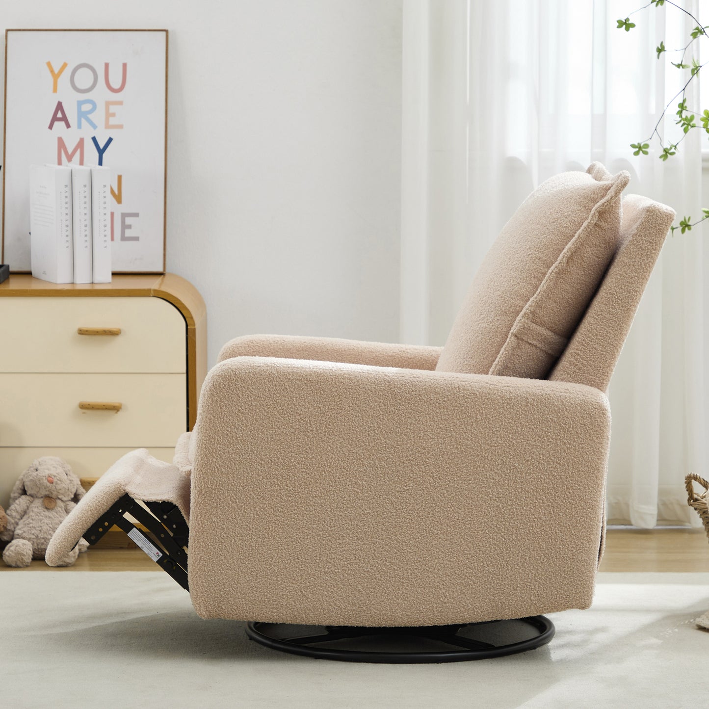 variant-group:rf-n701p348238o|Roomfitters Swivel Rocker Recliner Chair, Glider Rocking Armchair, Teddy Fleece Nursery Reclining Lounge Accent Chair, Oatmeal