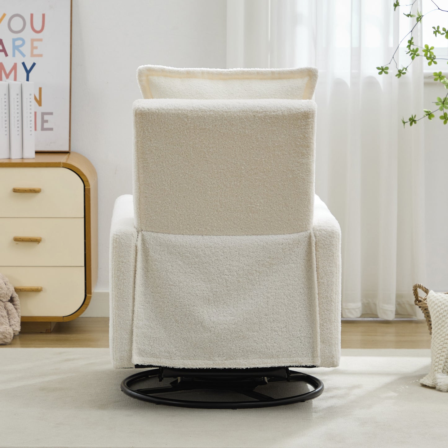 variant-group:rf-n701p348238k|Roomfitters Swivel Rocker Recliner Chair, Glider Rocking Armchair, Teddy Fleece Nursery Reclining Lounge Accent Chair, White
