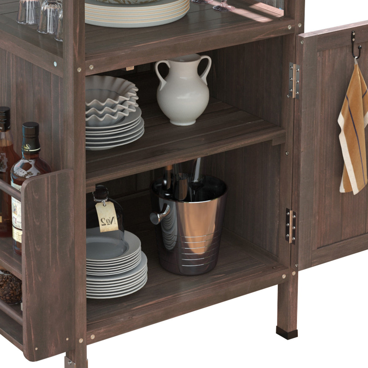 variant-group:rf-n707p228272z|Roomfitters 40.5" Outdoor Grill Cart with Stainless Steel Top, Wood Storage Cabinet, Drop Leaf, Rolling Cart, Brown