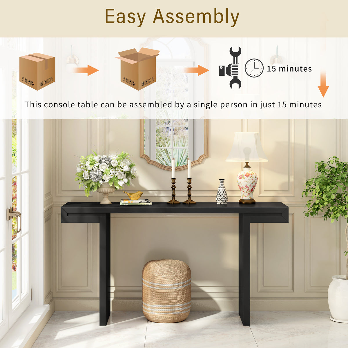 variant-group:rf-n711p303209b|Roomfitters 60" Modern Minimalist Console Table, Slim Entryway Sofa Table for Hallway and Living Room Decor, Black