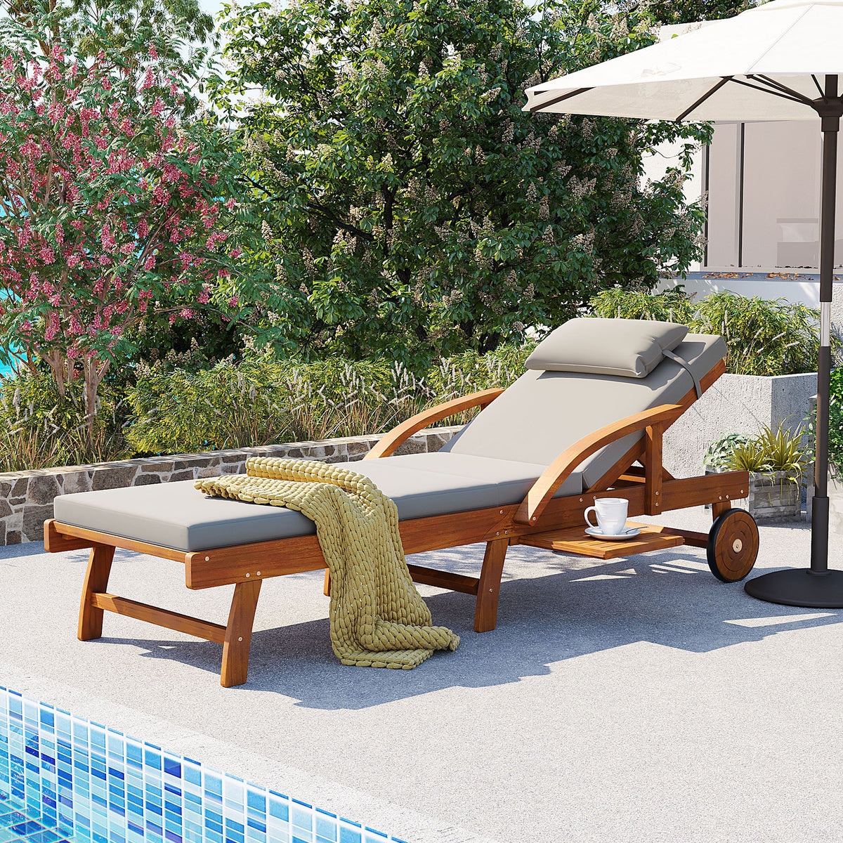 variant-group:rf-n711p415859e|Roomfitters Contemporary Slate Grey Acacia Wood Outdoor Chaise Lounge Chair, Poolside Recliner, Retractable Tray