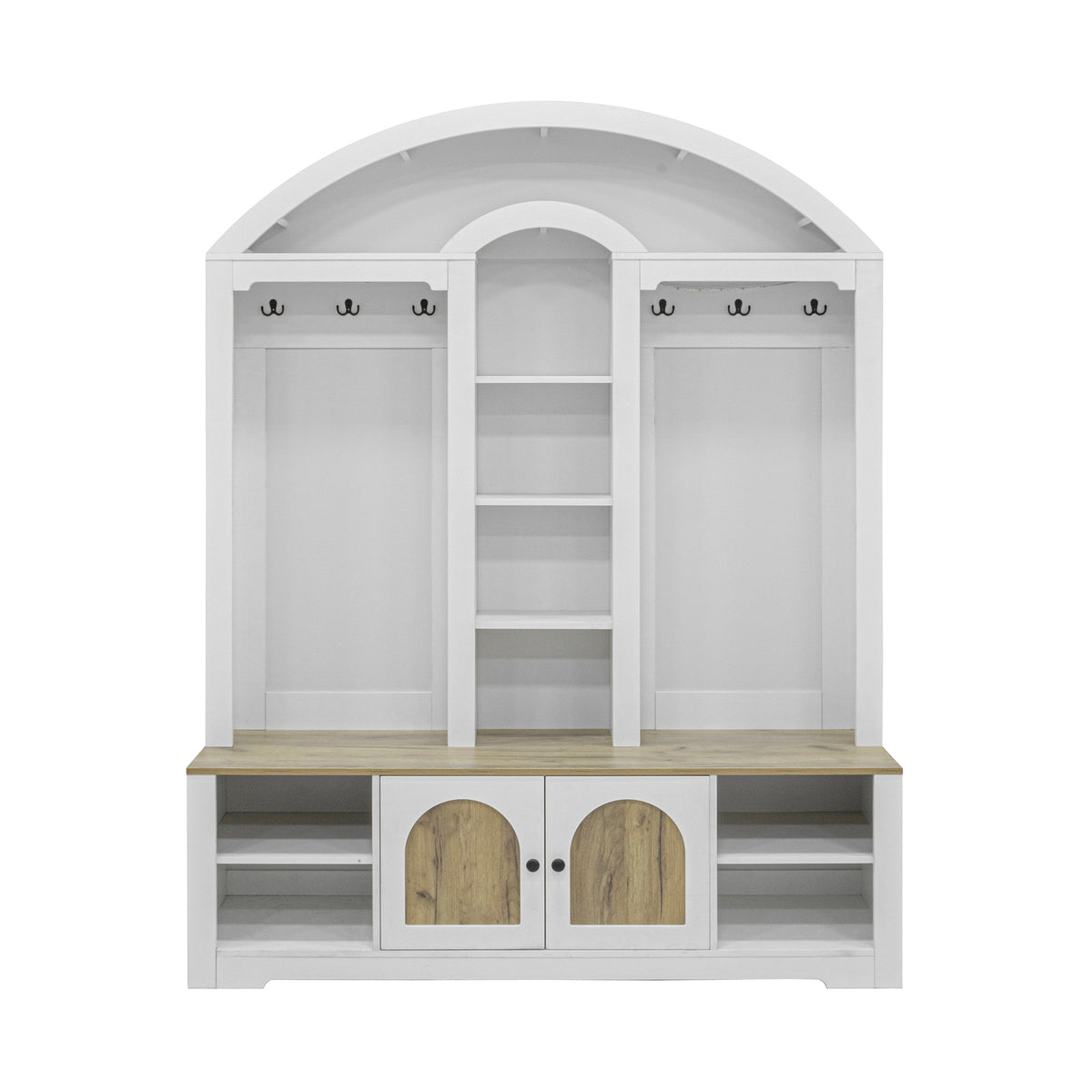 variant-group:rf-n724sj000158aak|Roomfitters Multi-Functional Curved Entrance Wardrobe, Hall Tree, White & Walnut