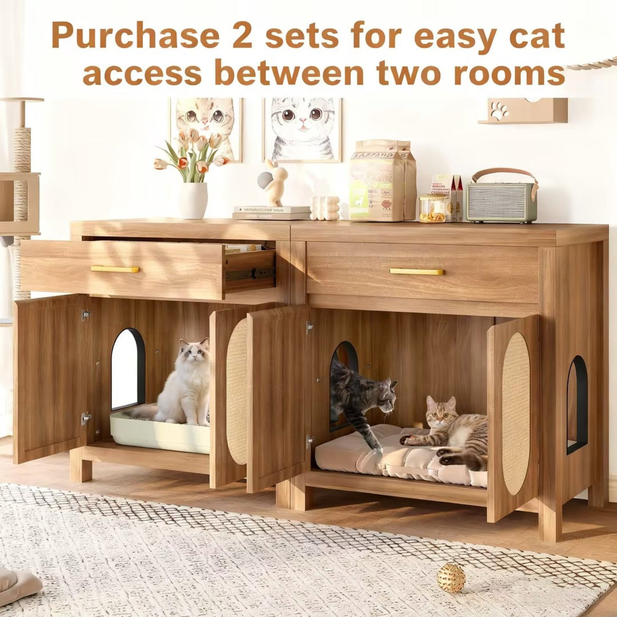 Roomfitters Espresso Cat Litter Box Enclosure End Table Nightstand with Sisal Scratching Pad Cabinet Doors Roomfitters
