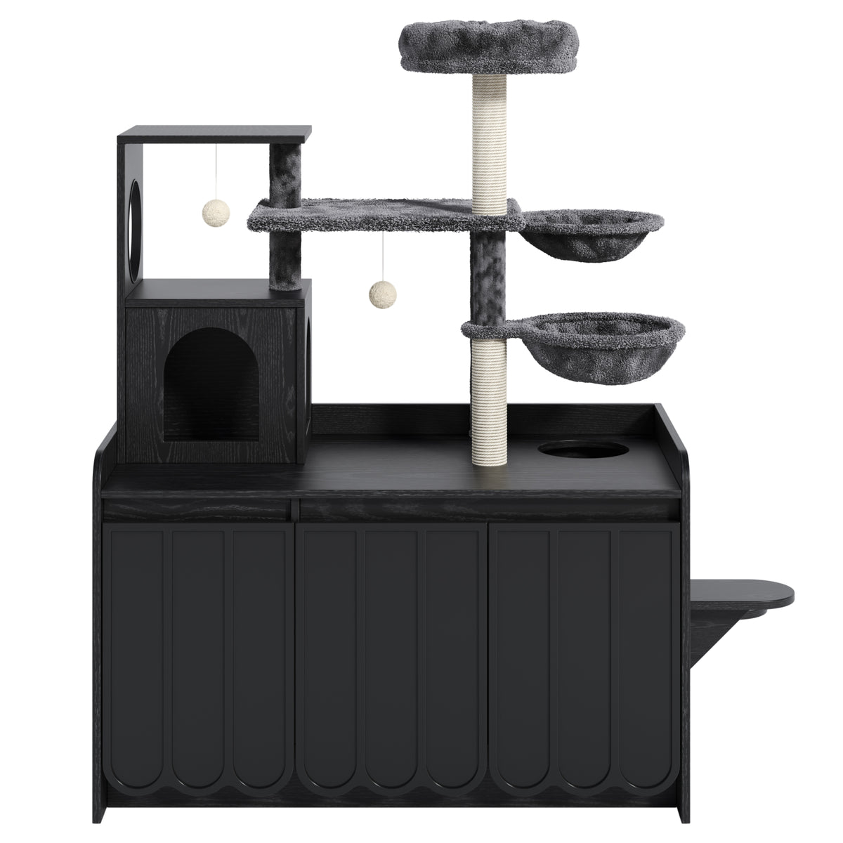 variant-group:rf-n704p443505b|Roomfitters All-in-One Modern Multi-Level Cat Tree Tower Condo with Hidden Litter Box Enclosure Space Black