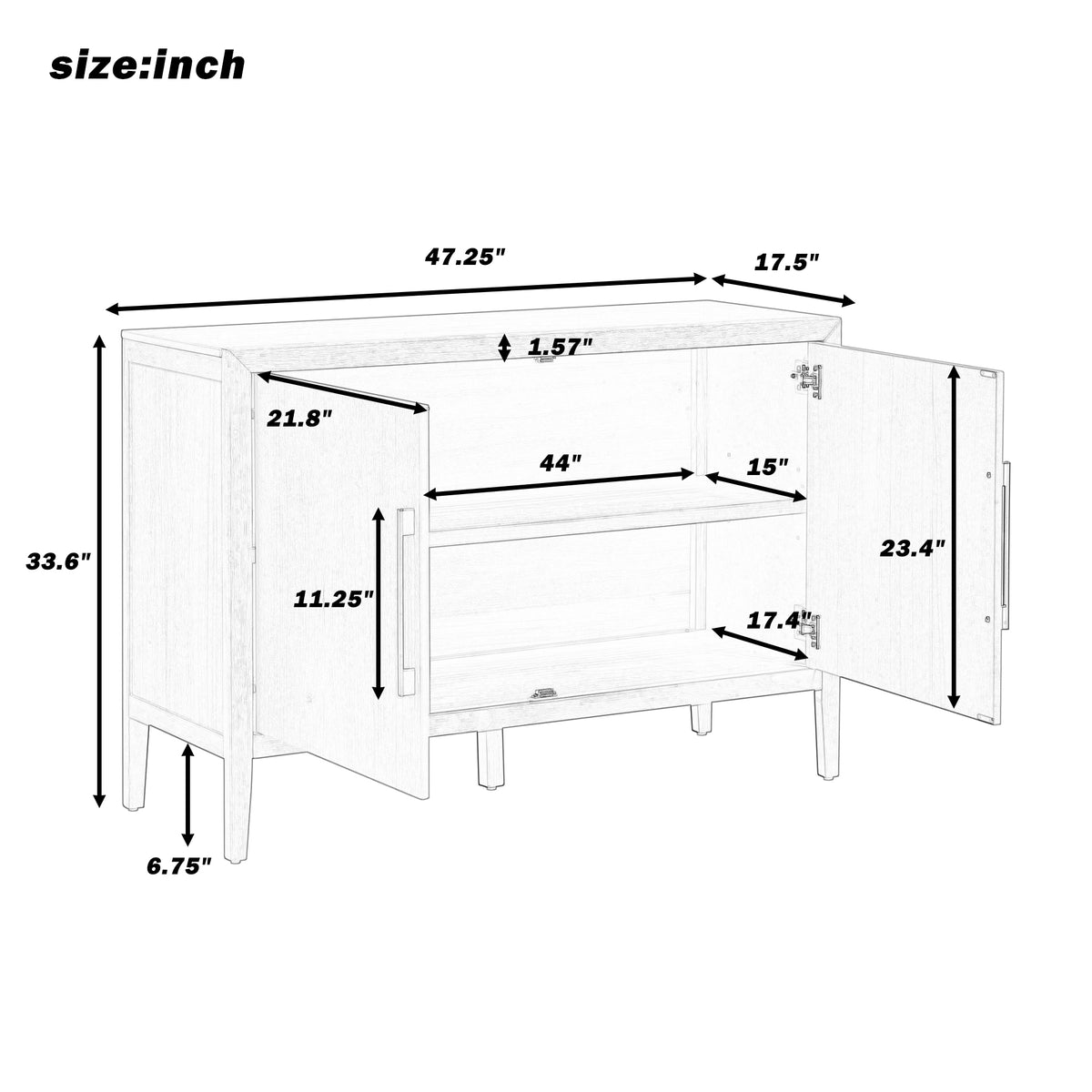 variant-group:rf-n711p410389o|Roomfitters 47.25-Inch Farmhouse Sideboard, 2-Door Buffet Cabinet, Natural Wooden Storage Console, Metal Handles